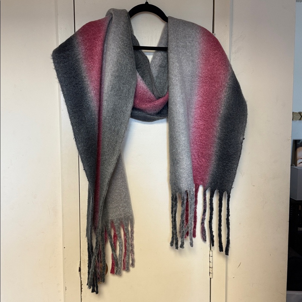 Gray and Pink Striped Scarf